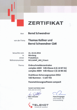 Telenot Zertifikat